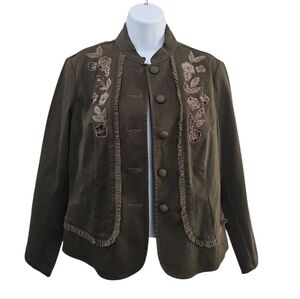Talbots Embroidered Floral Jacket Size 6 Brown Cotton Button Down